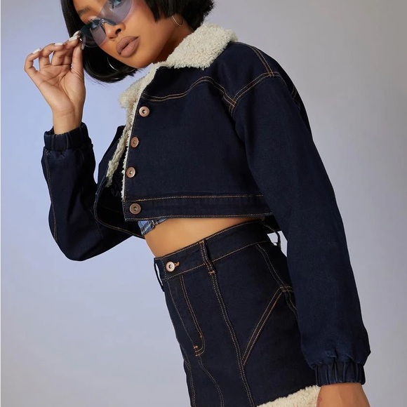 POSTER GIRL Cropped Jacket with Cream shearling Collar - Picture 4 of 15